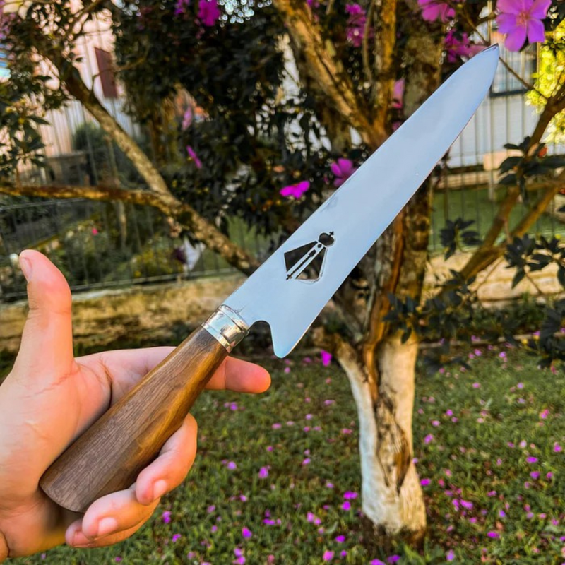 Kit para Churrasco com Cabo madeira + Case especial em couro - Três peças