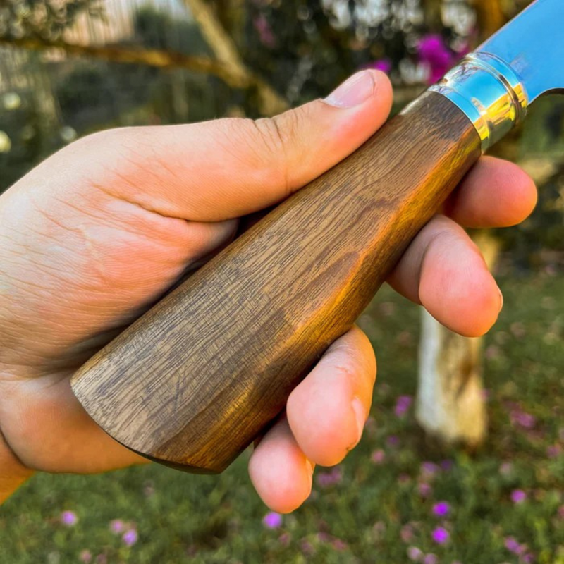 Kit para Churrasco com Cabo madeira + Case especial em couro - Três peças