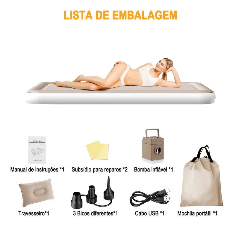 Colchão Inflável Queen com Bomba + 2 Traveseiro