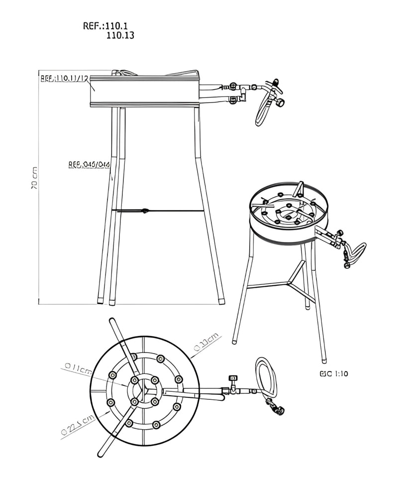 Fogareiro Industrial Tripé Zincado – Borda 35cm | Altura 60cm | Alta Pressão
