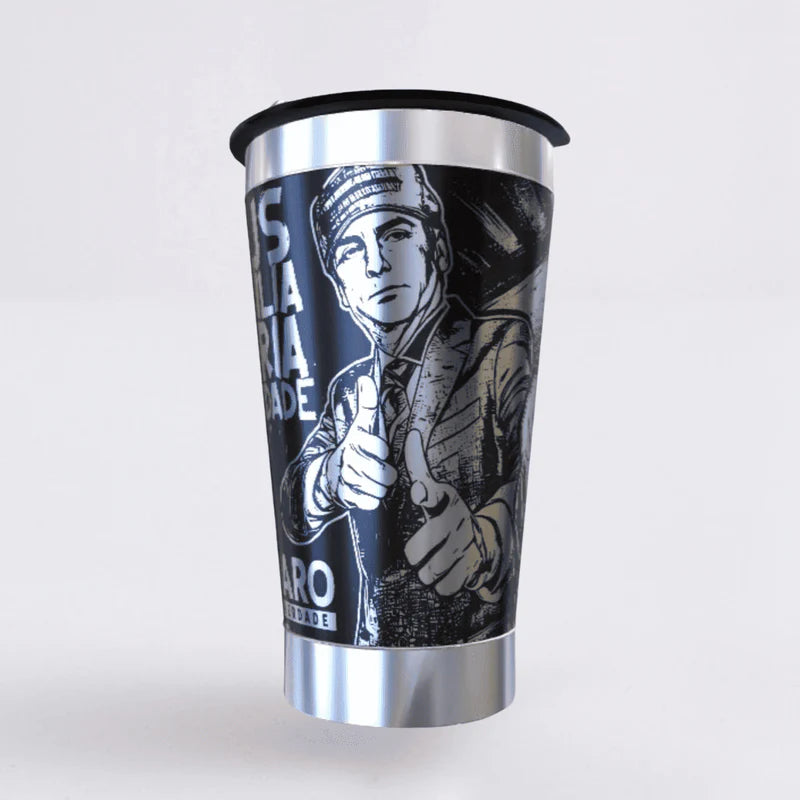 Mito Patriota – Copo Térmico Preto Personalizado 360° a Laser + Brinde