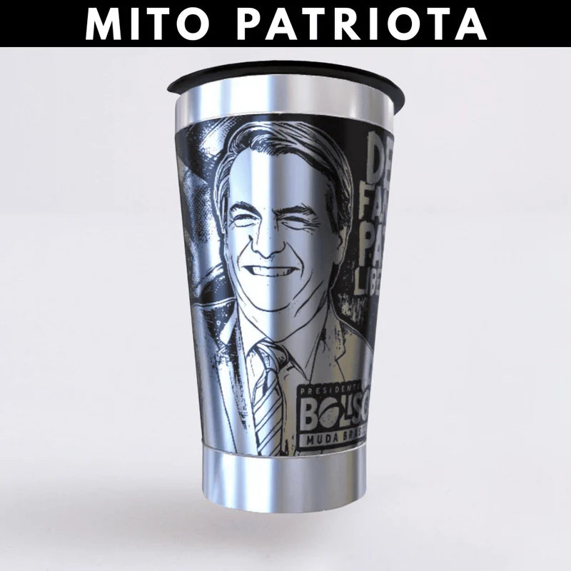 Mito Patriota – Copo Térmico Preto Personalizado 360° a Laser + Brinde